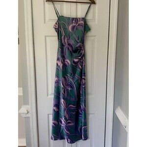 House of Harlow 1960 Slip Dress Medium Maxi Green Purple Floral Cocktail